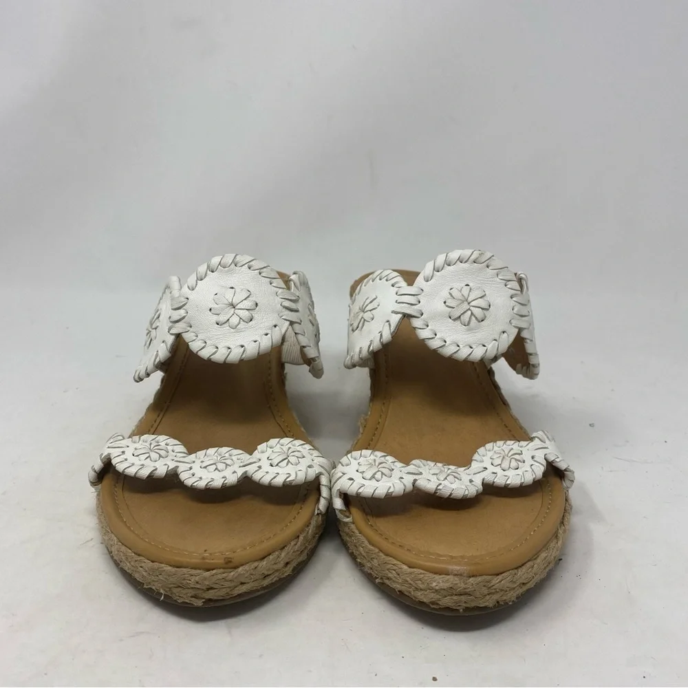 Jack Rogers Women’s White Leather Shelby Espadrille Wedge Sandal Size 8 M